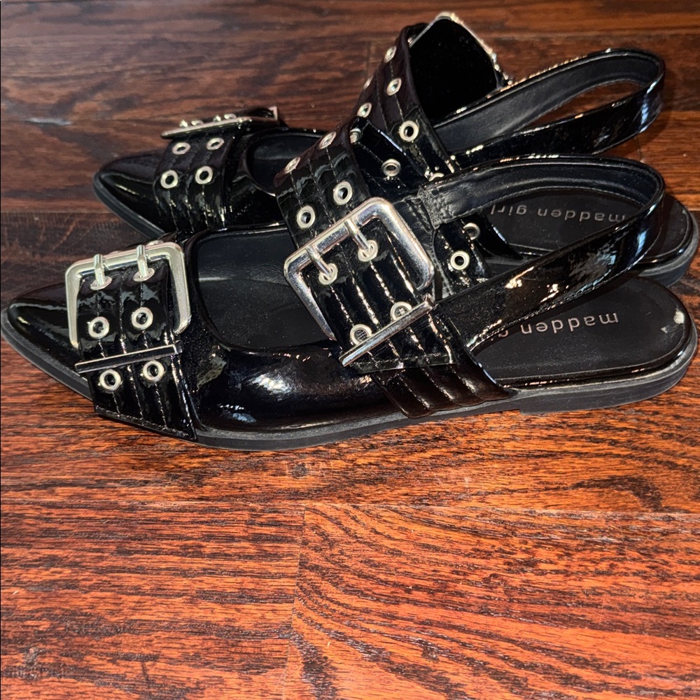 Madden Girl Black Patent Buckle Flats - Picture 3 of 4